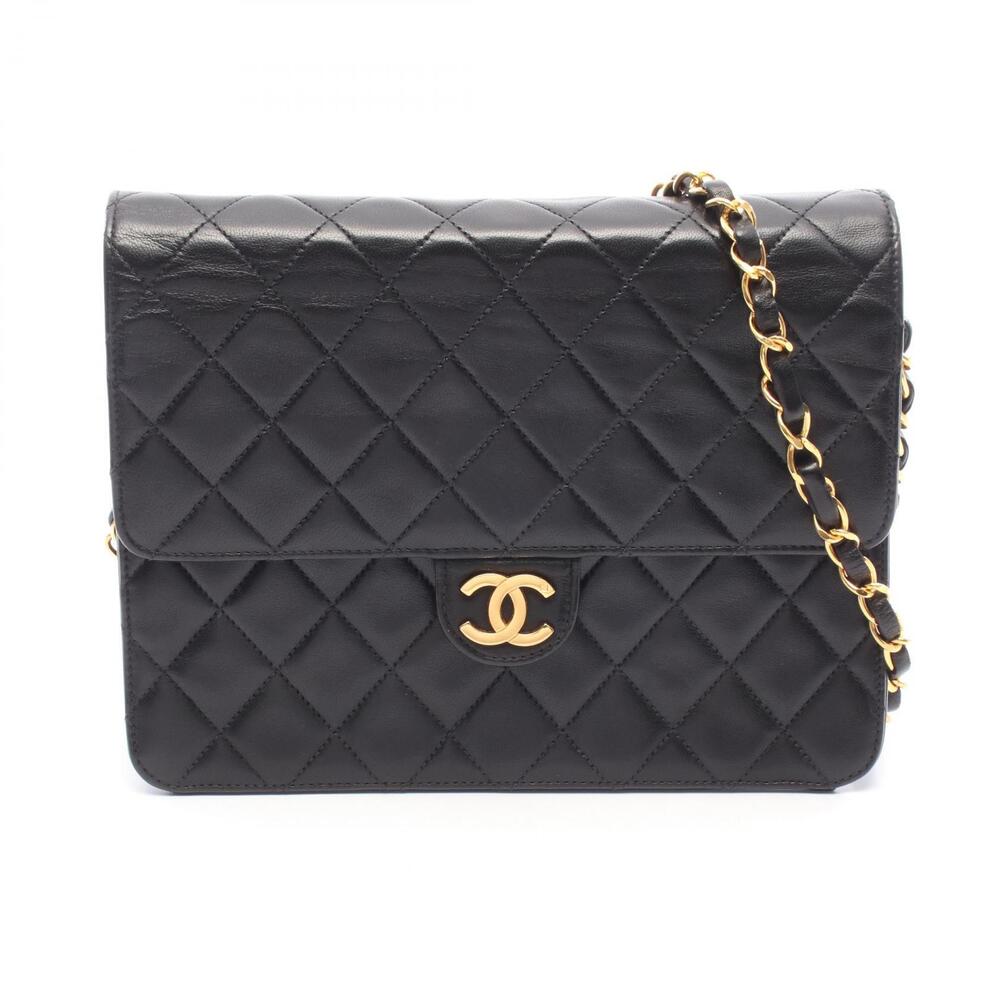 Chanel Matelasse Single Flap Shoulder Bag Lambskin Sheepskin Black